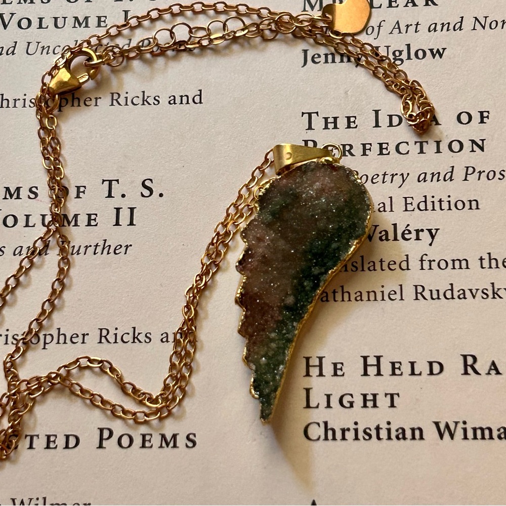 Gold Dipped Druzy Angel Wing Pendant Necklace